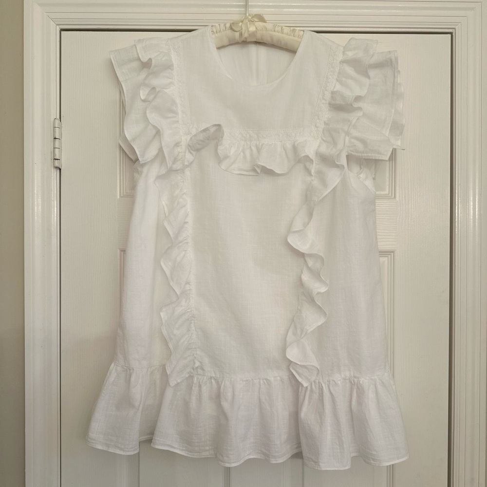 Day + Moon Mini 100% Cotton Mini Dress Sleeveless Womens Sz M White Ruffle Lace - Picture 2 of 8